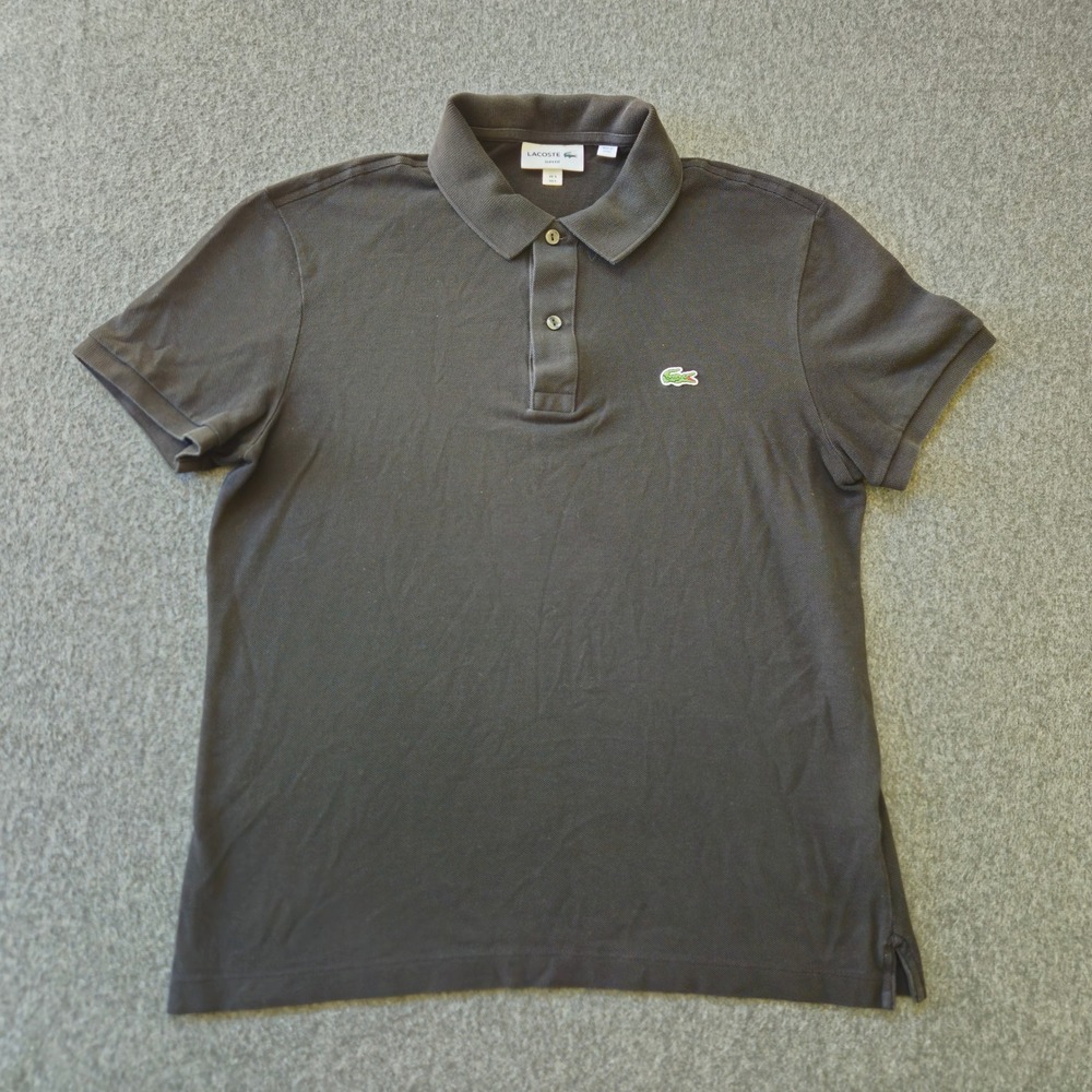 Lacoste Polo Shirt Charcoal Grey Slim Fit Pique Crocodile Logo Minimalist Size L